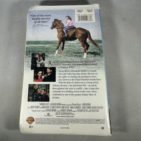National Velvet VHS Movie Mickey Rooney Elizabeth Taylor Warner Bros Family - Picture 2 of 3